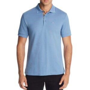 Burberry Hartford Slim Fit Polo Shirt Light Blue Check Placket Men’s Size Medium